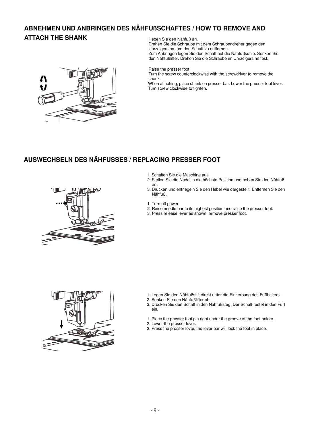 AEG aeg11680 instruction manual Auswechseln DES Nähfusses / Replacing Presser Foot 