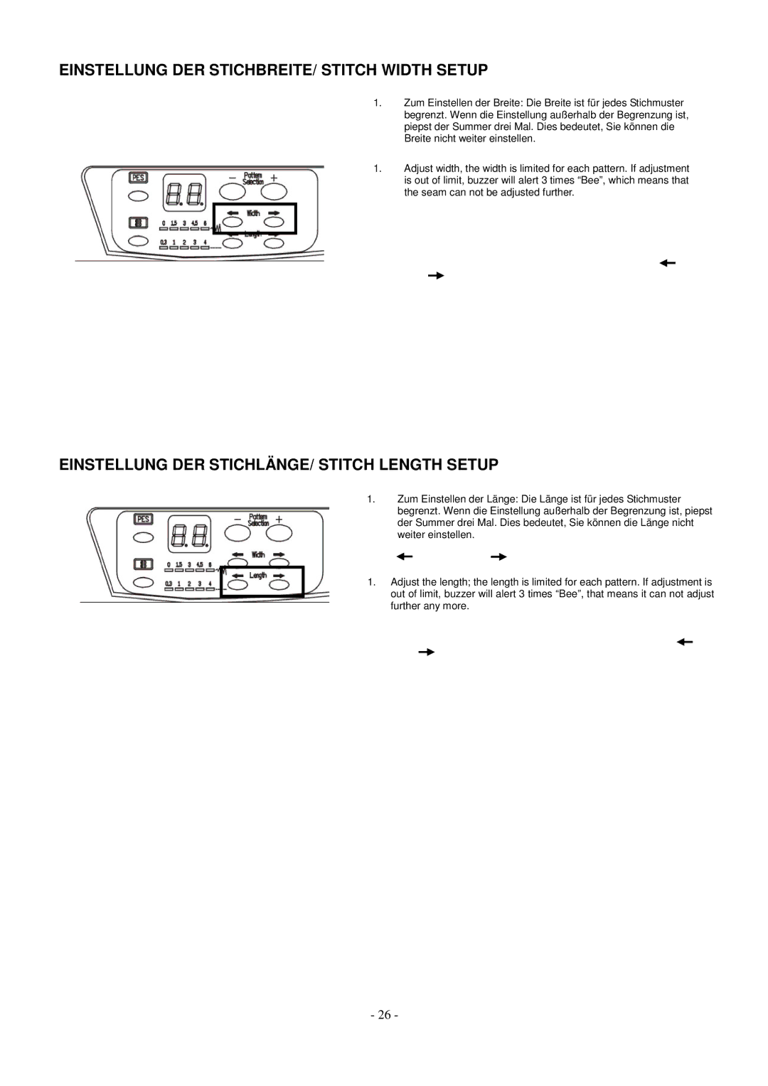 AEG aeg11680 Einstellung DER STICHBREITE/ Stitch Width Setup, Einstellung DER STICHLÄNGE/ Stitch Length Setup 