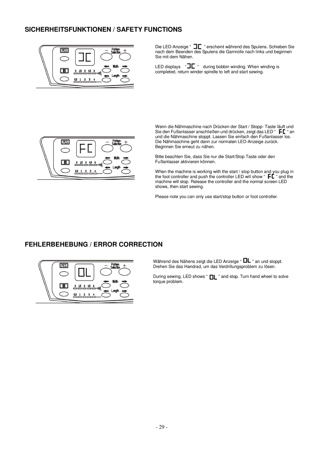 AEG aeg11680 instruction manual Sicherheitsfunktionen / Safety Functions, Fehlerbehebung / Error Correction 