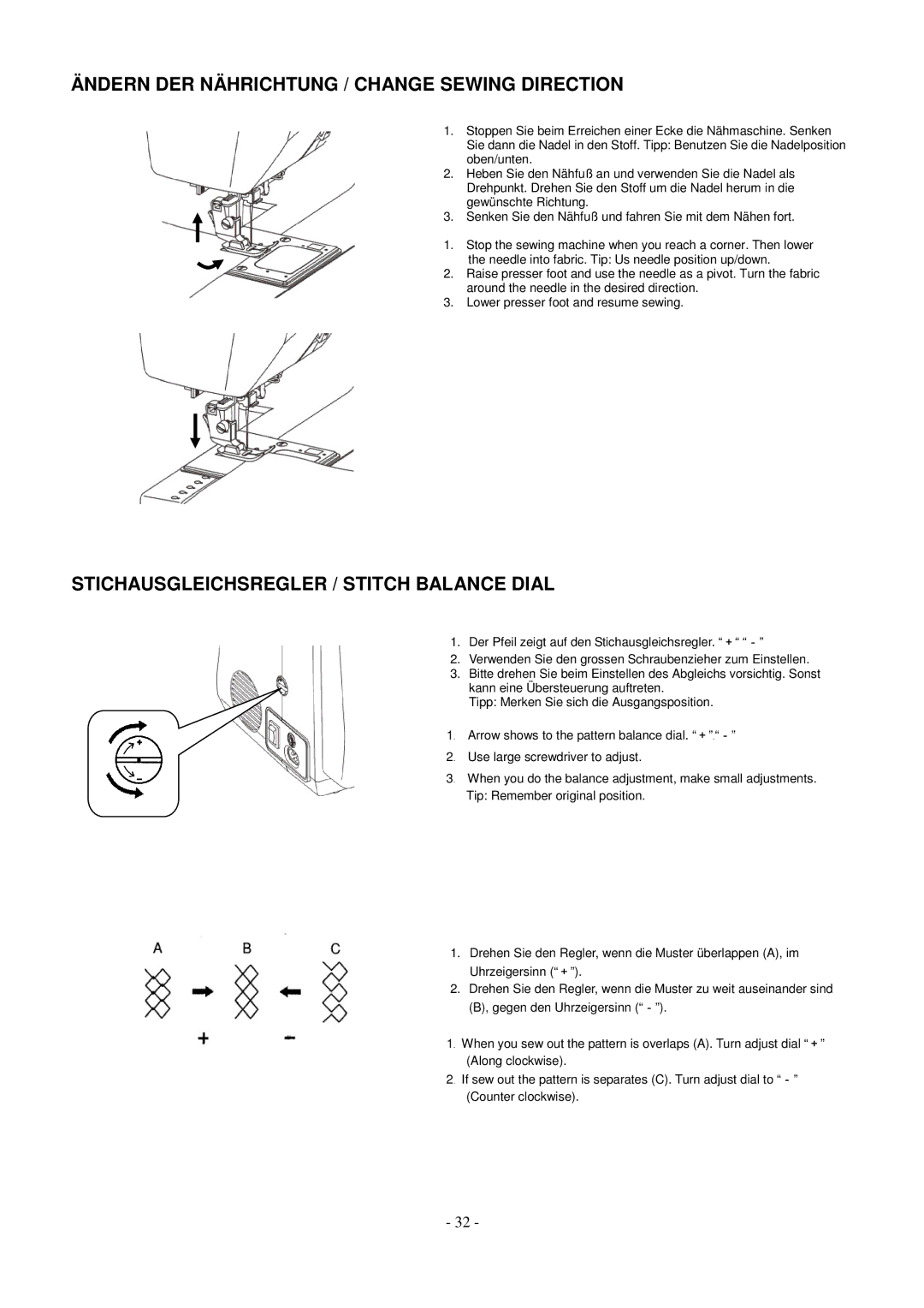 AEG aeg11680 Ändern DER Nährichtung / Change Sewing Direction, Stichausgleichsregler / Stitch Balance Dial 