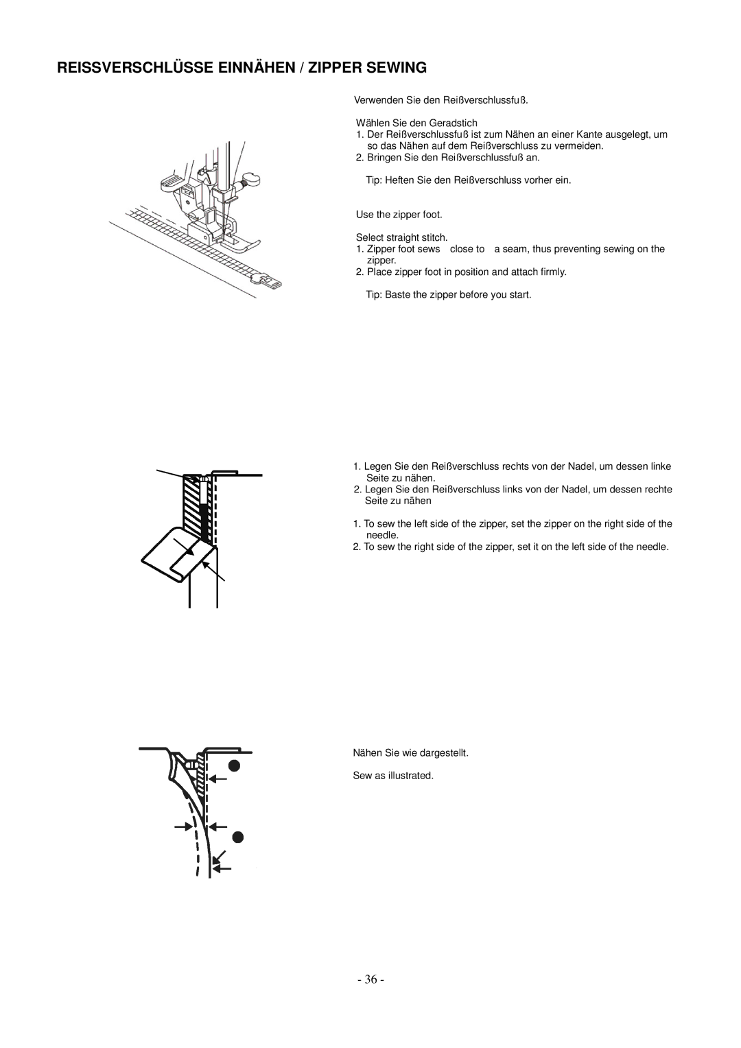 AEG aeg11680 instruction manual Reissverschlüsse Einnähen / Zipper Sewing 