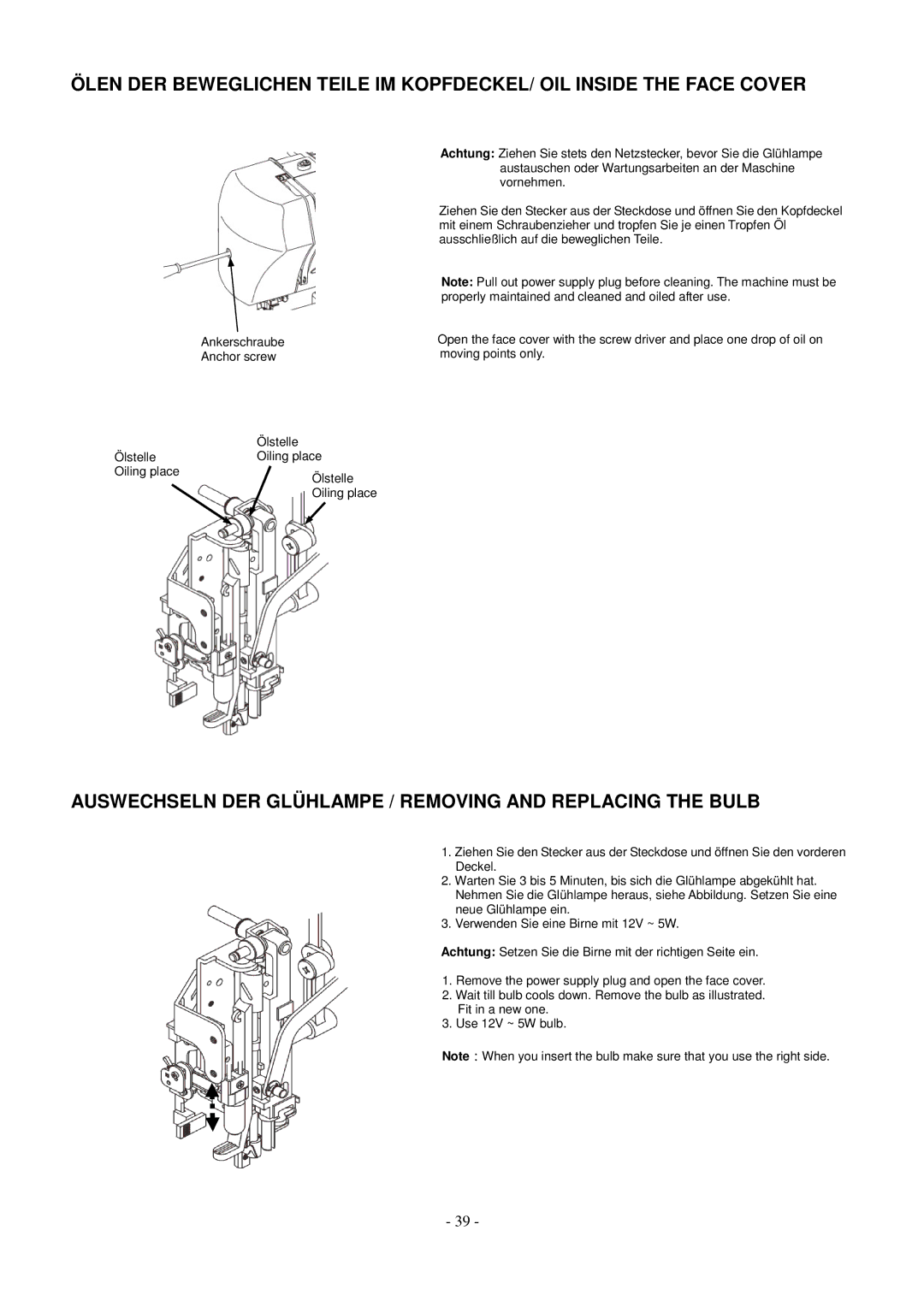 AEG aeg11680 instruction manual Auswechseln DER Glühlampe / Removing and Replacing the Bulb 