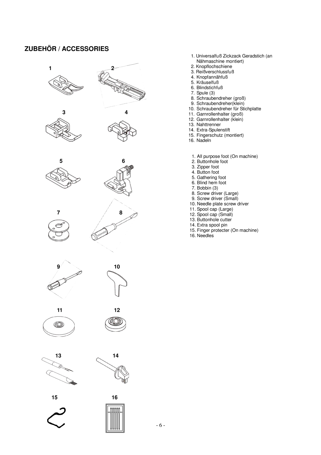 AEG aeg11680 instruction manual Zubehör / Accessories, 910 1112 1314 1516 