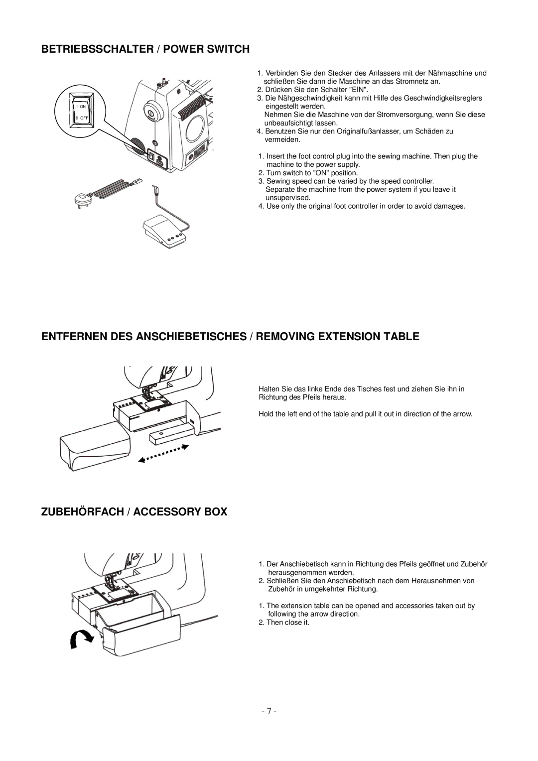 AEG aeg11680 instruction manual Betriebsschalter / Power Switch, Entfernen DES Anschiebetisches / Removing Extension Table 