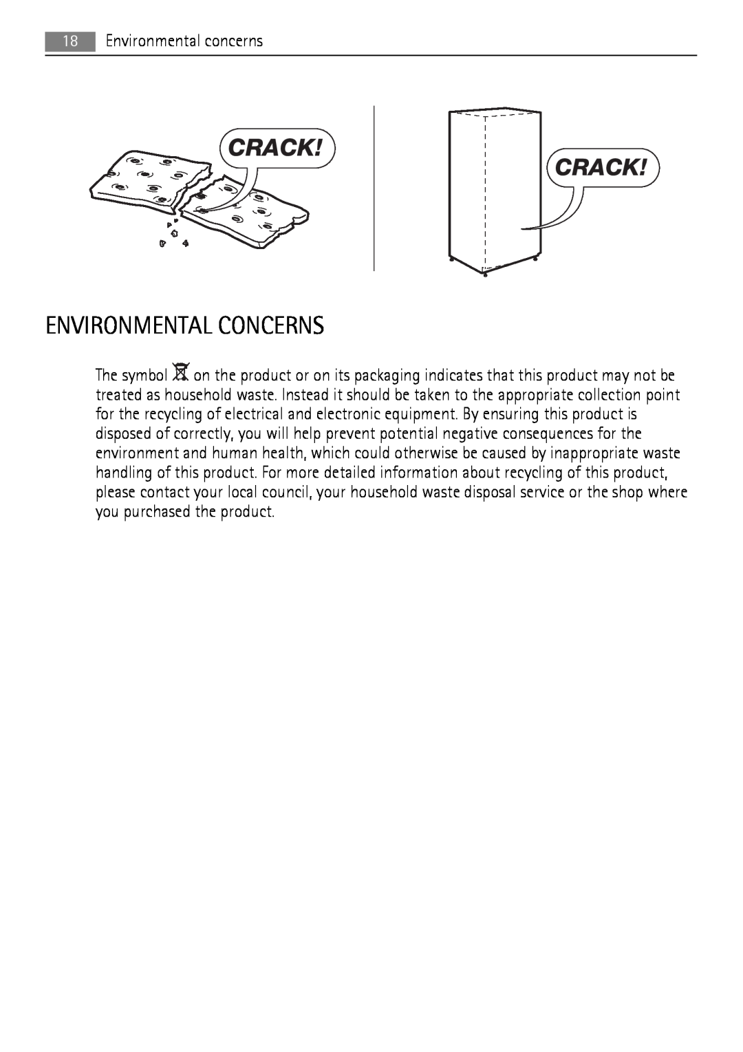 AEG AGN71200F0 user manual Environmental Concerns, Crack Crack 