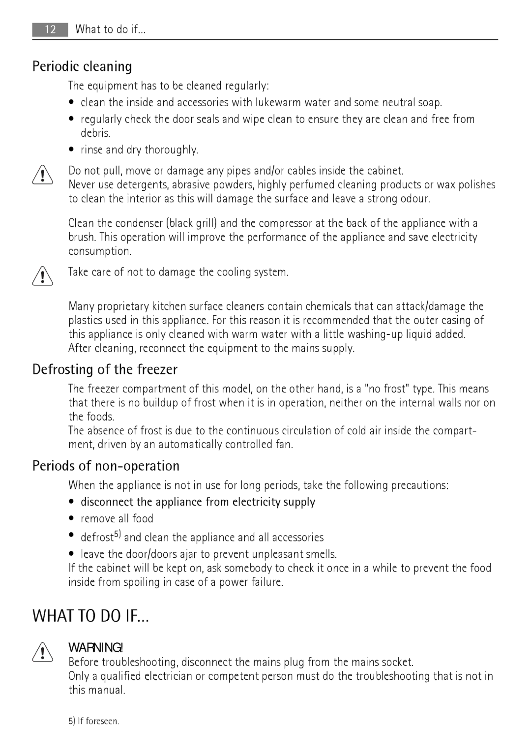 AEG AGN71800F0 user manual What to do IF…, Periodic cleaning, Defrosting of the freezer, Periods of non-operation 