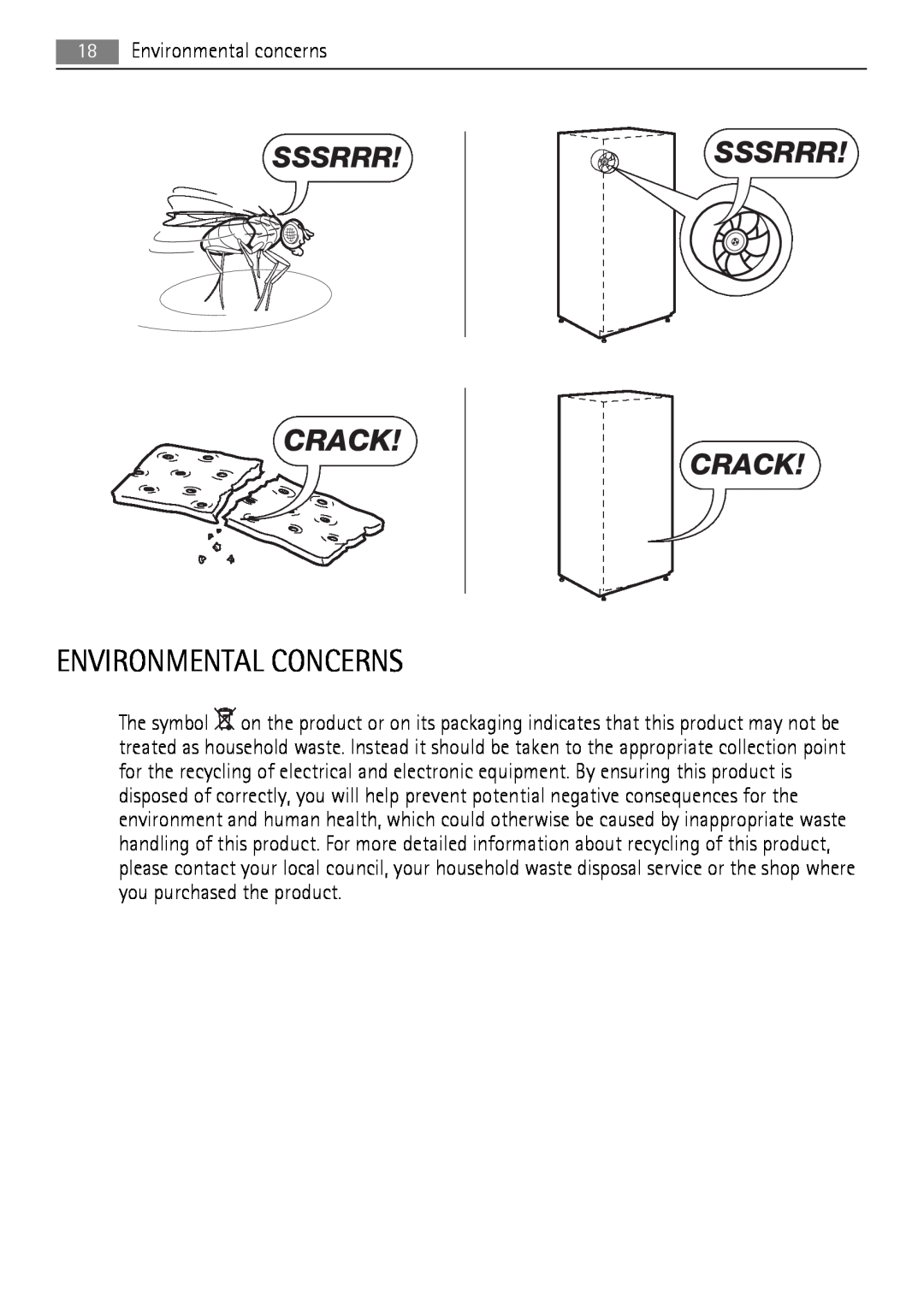 AEG AGN71800F0 user manual Environmental Concerns, Sssrrr Crack 