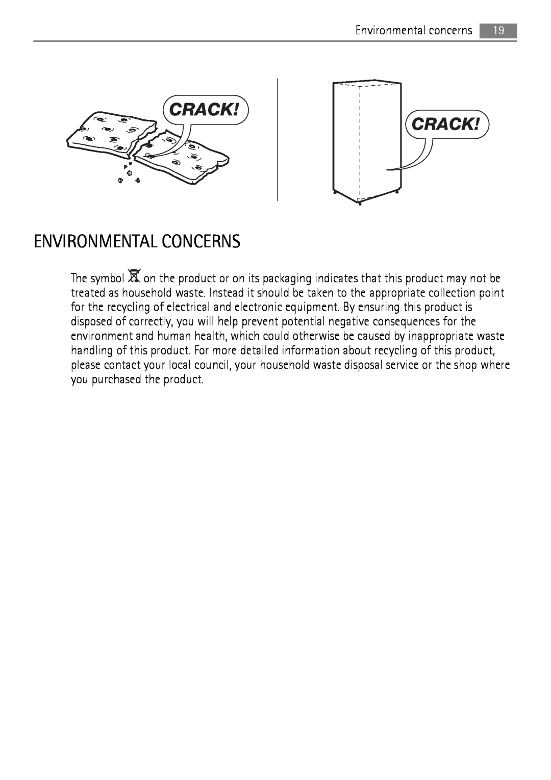 AEG AGS78800F0 user manual Environmental Concerns, Crack Crack 