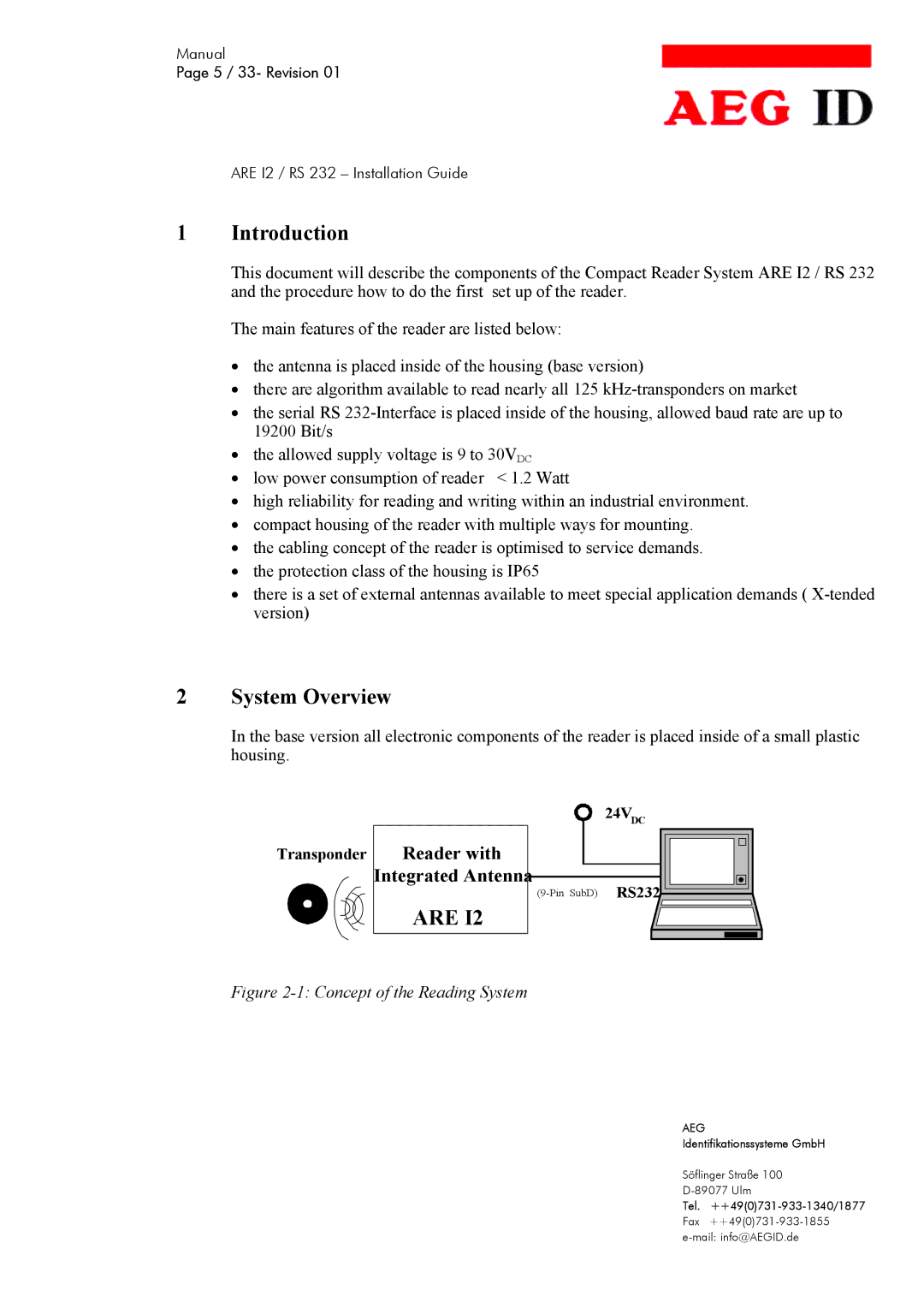 AEG ARE I2 manual Introduction, System Overview 