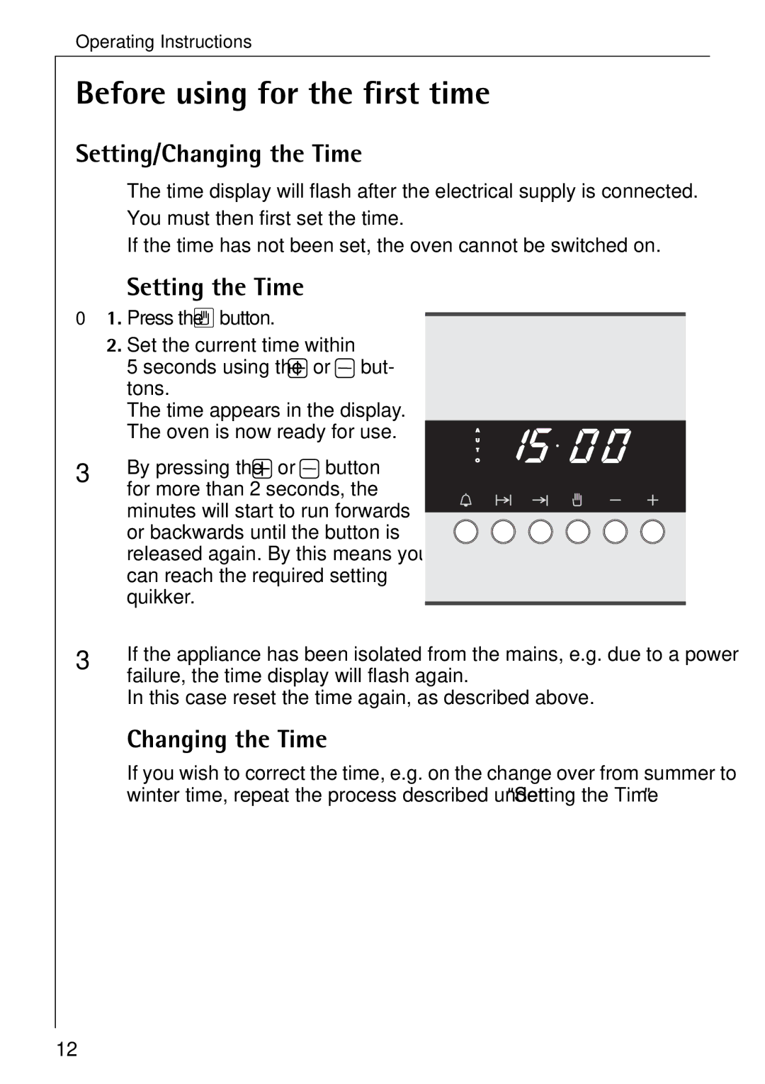 AEG B 2100 operating instructions Before using for the first time, Setting/Changing the Time, Setting the Time 