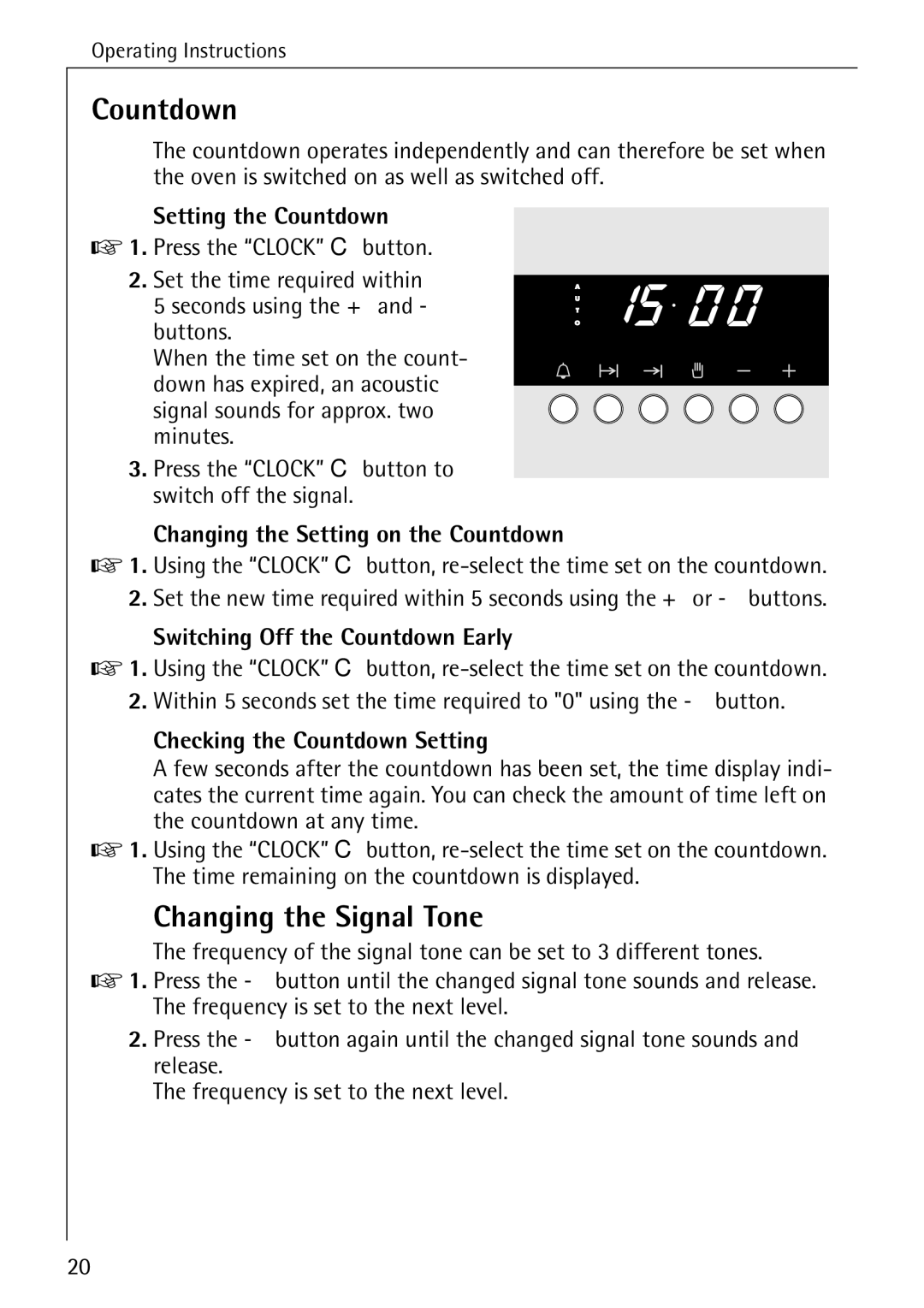 AEG B 2100 operating instructions Countdown, Changing the Signal Tone 