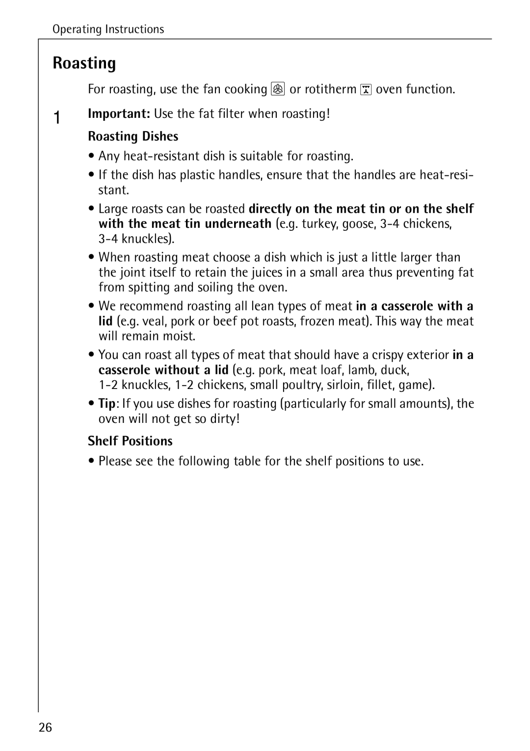 AEG B 2100 operating instructions Roasting Dishes 