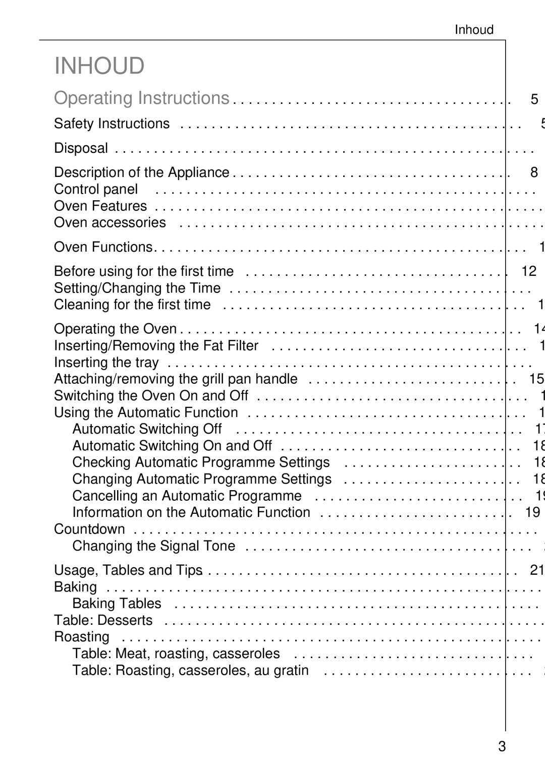 AEG B 2100 operating instructions Inhoud 