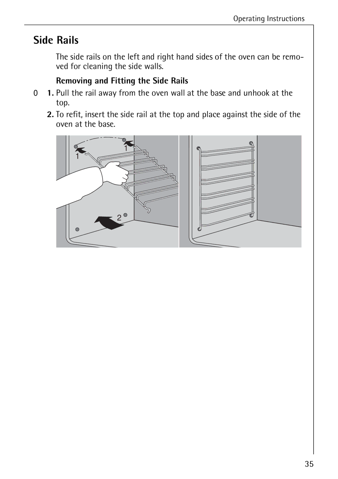 AEG B 2100 operating instructions Removing and Fitting the Side Rails 