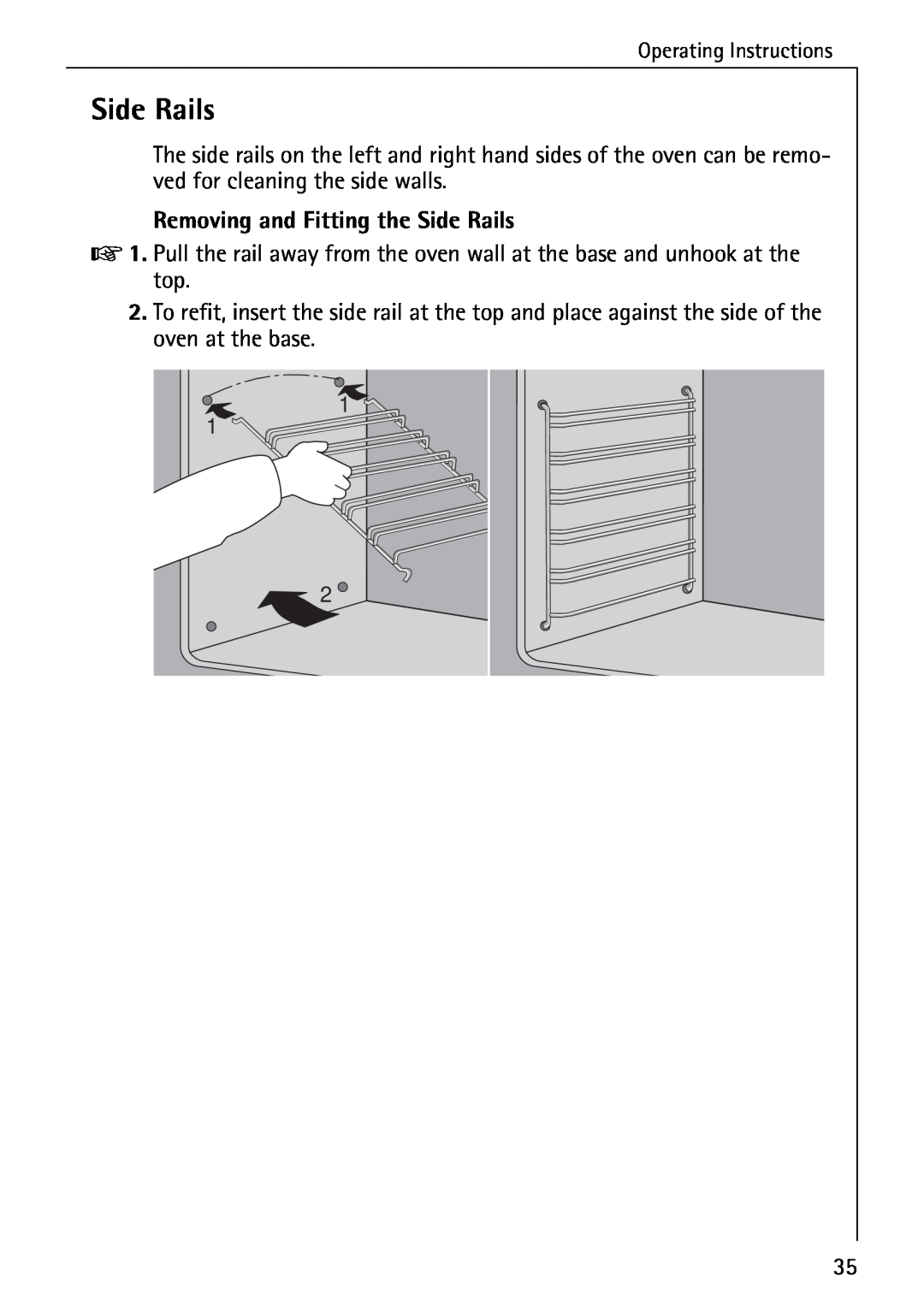 AEG B 2100 operating instructions Removing and Fitting the Side Rails 