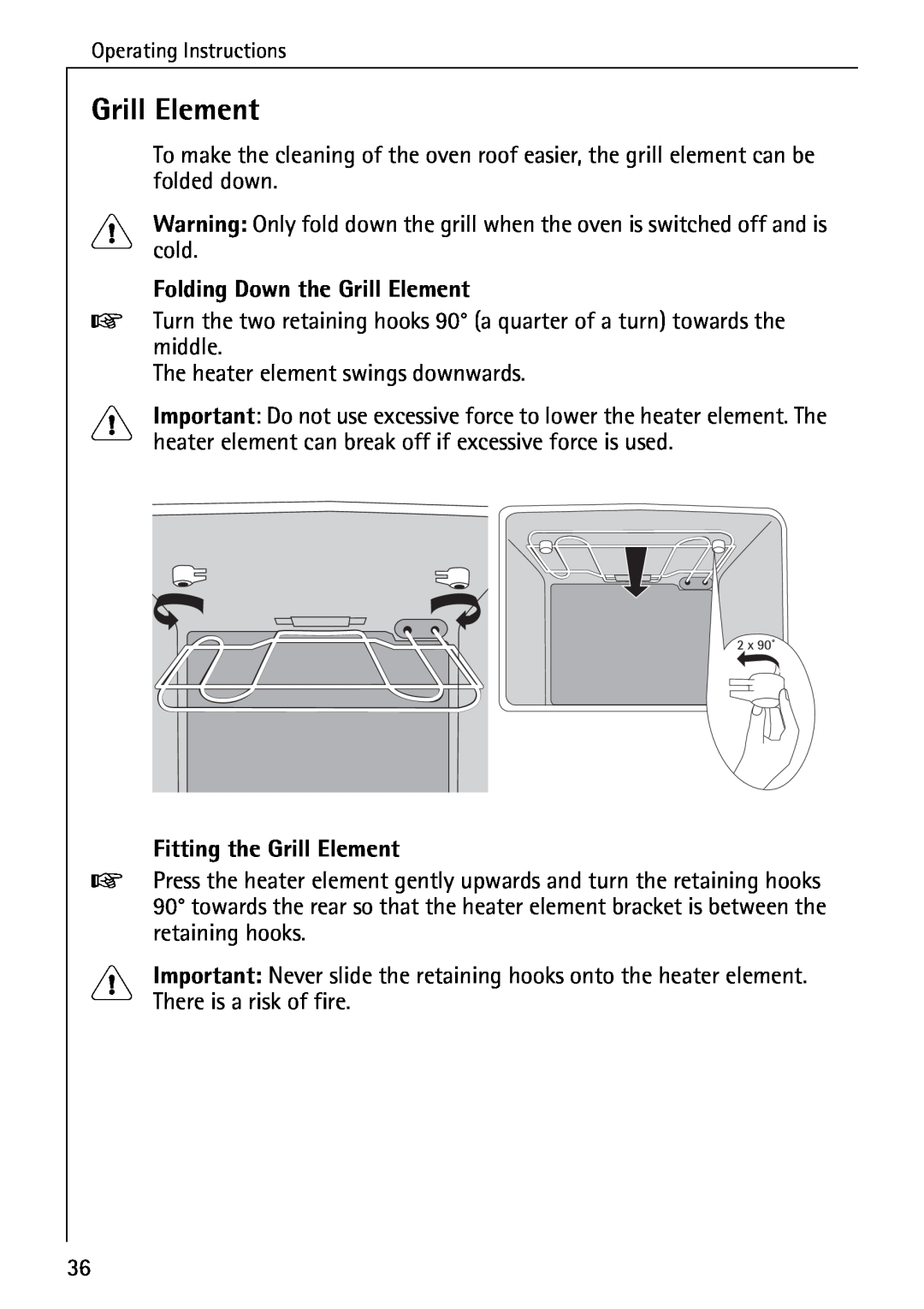 AEG B 2100 operating instructions cold, Folding Down the Grill Element, Fitting the Grill Element 