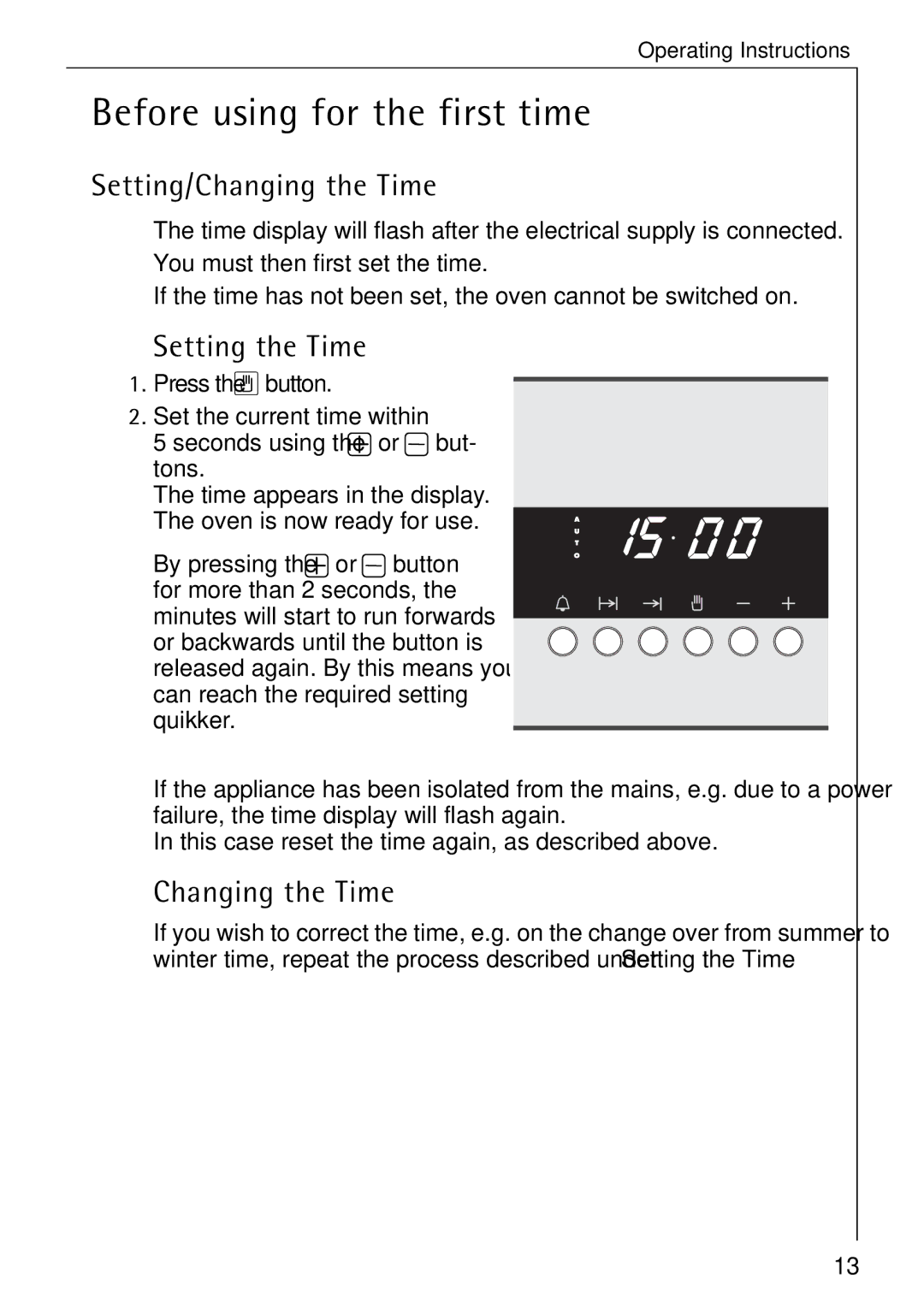 AEG B 4100 operating instructions Before using for the first time, Setting/Changing the Time, Setting the Time 