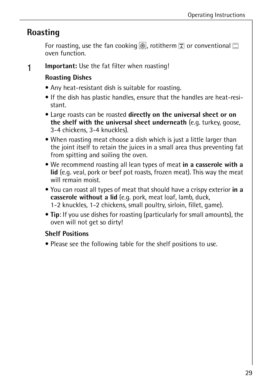 AEG B 4100 operating instructions Roasting Dishes 