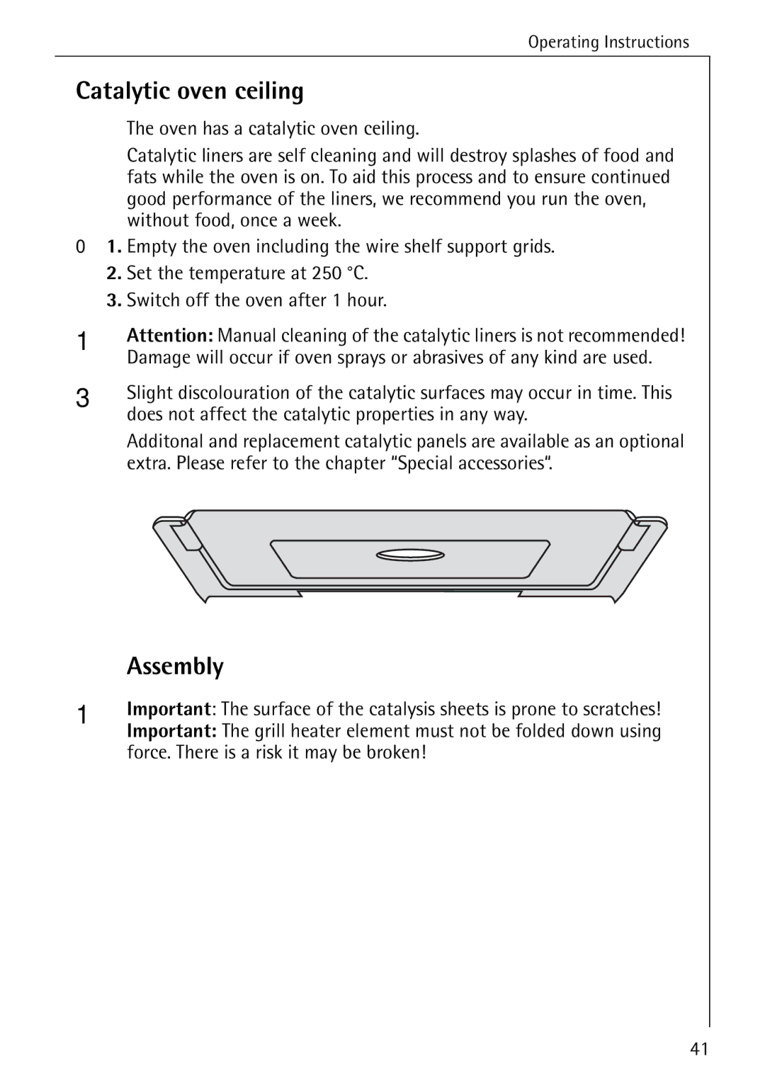 AEG B 4100 operating instructions Catalytic oven ceiling, Assembly, Does not affect the catalytic properties in any way 