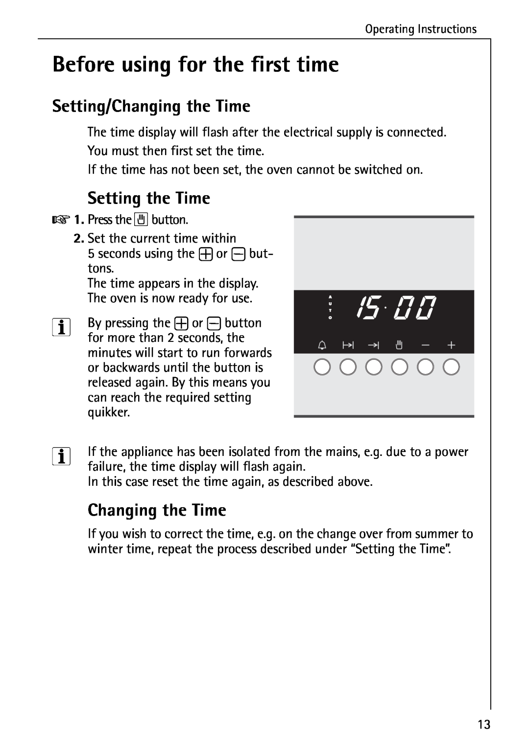 AEG B 4100 operating instructions Before using for the first time, Setting/Changing the Time, Setting the Time 