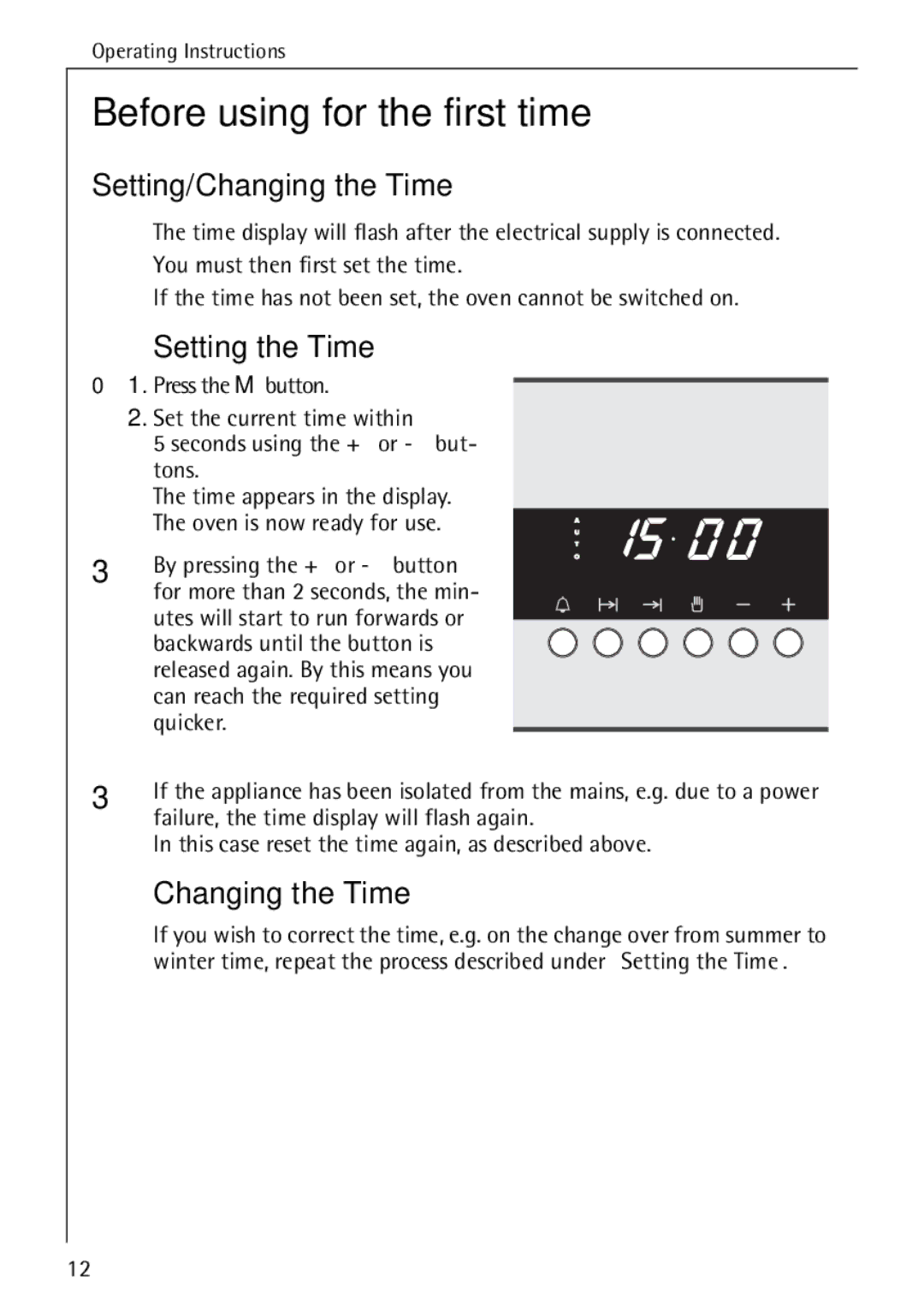 AEG B 4130 manual Before using for the first time, Setting/Changing the Time, Setting the Time 