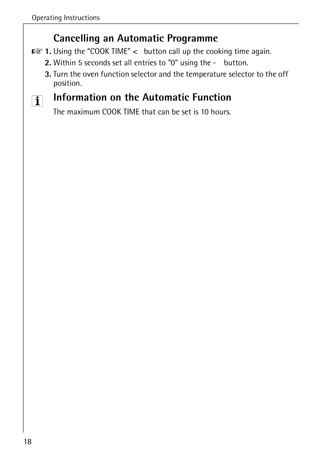 AEG B 4130 manual Cancelling an Automatic Programme, Information on the Automatic Function 