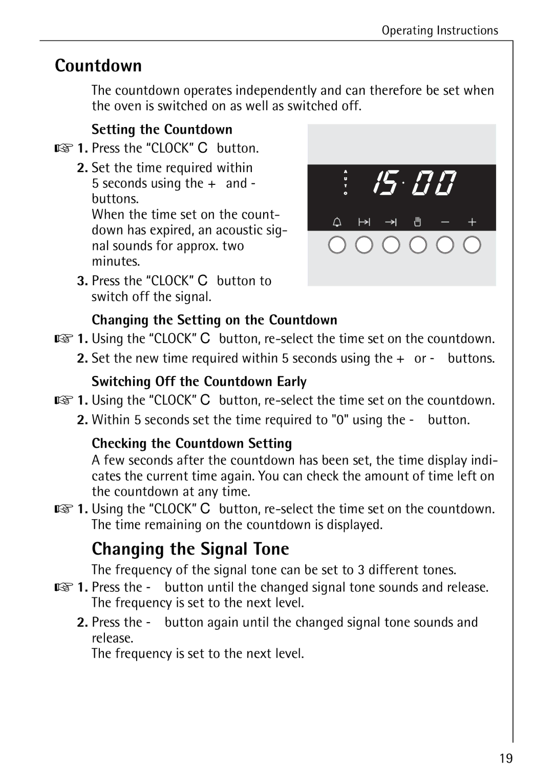 AEG B 4130 manual Countdown, Changing the Signal Tone 