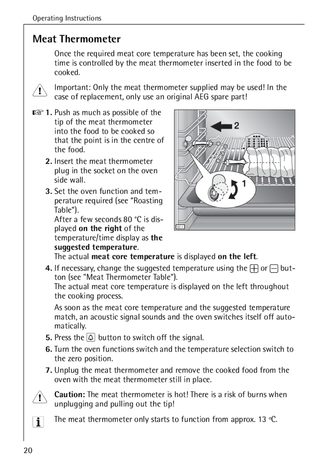 AEG B 4130 manual Meat Thermometer, Press the C button to switch off the signal 