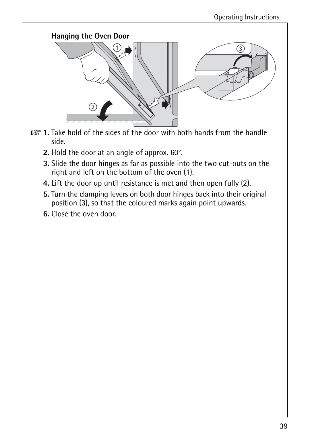 AEG B 4130 manual Hanging the Oven Door 