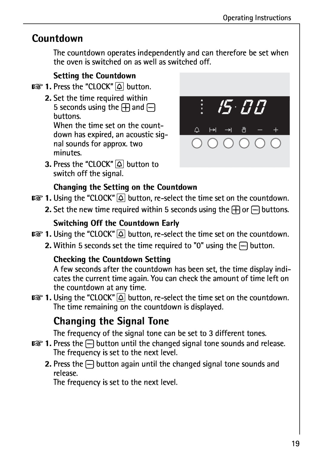 AEG B 4130 manual Changing the Signal Tone, Setting the Countdown, Changing the Setting on the Countdown 