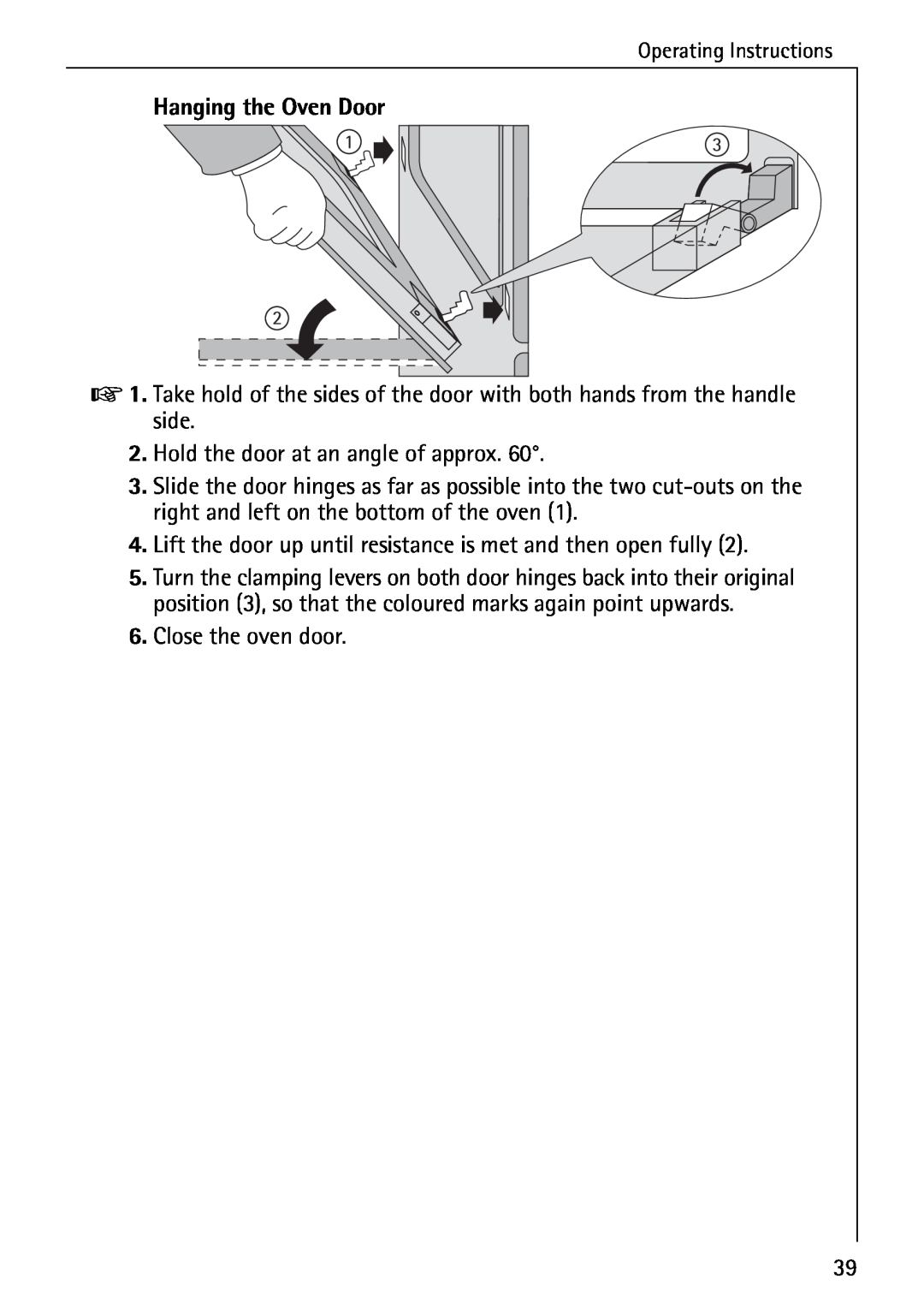 AEG B 4130 manual Hanging the Oven Door 