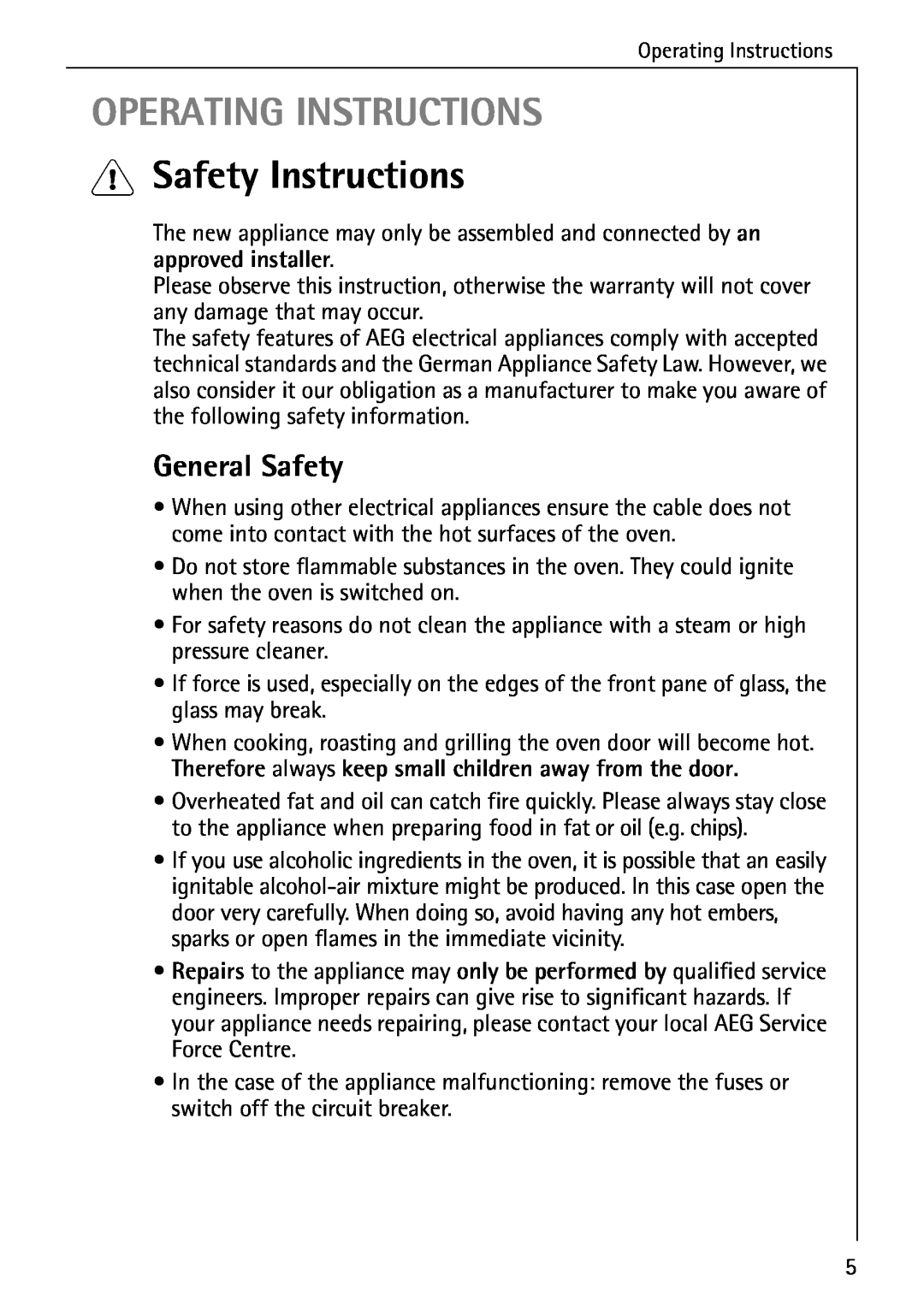 AEG B 4130 manual Operating Instructions, 1Safety Instructions, General Safety 