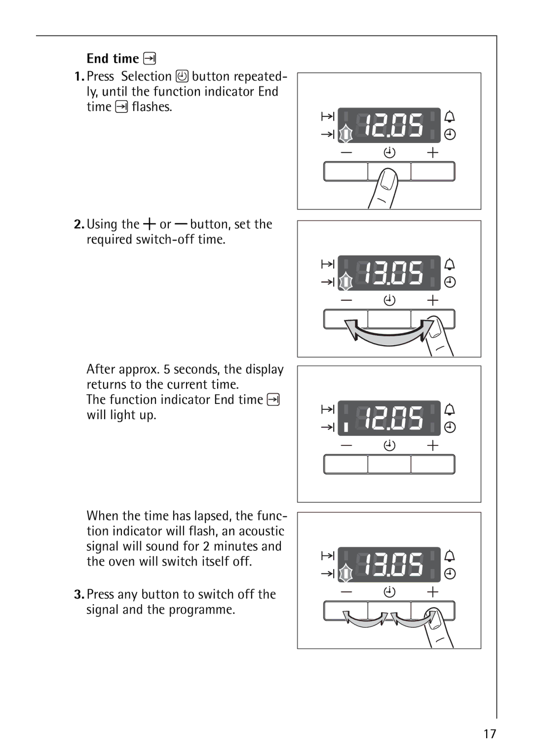 AEG B1180-4 manual Function indicator End time will light up 