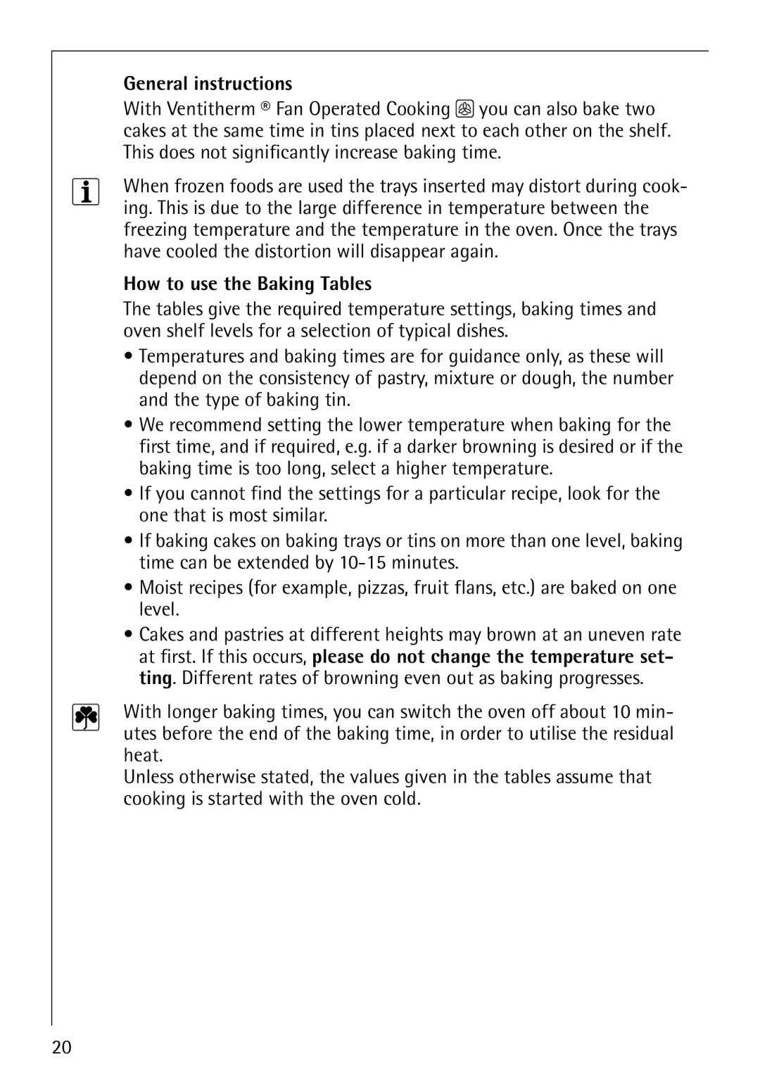 AEG B1180-4 manual General instructions, How to use the Baking Tables 