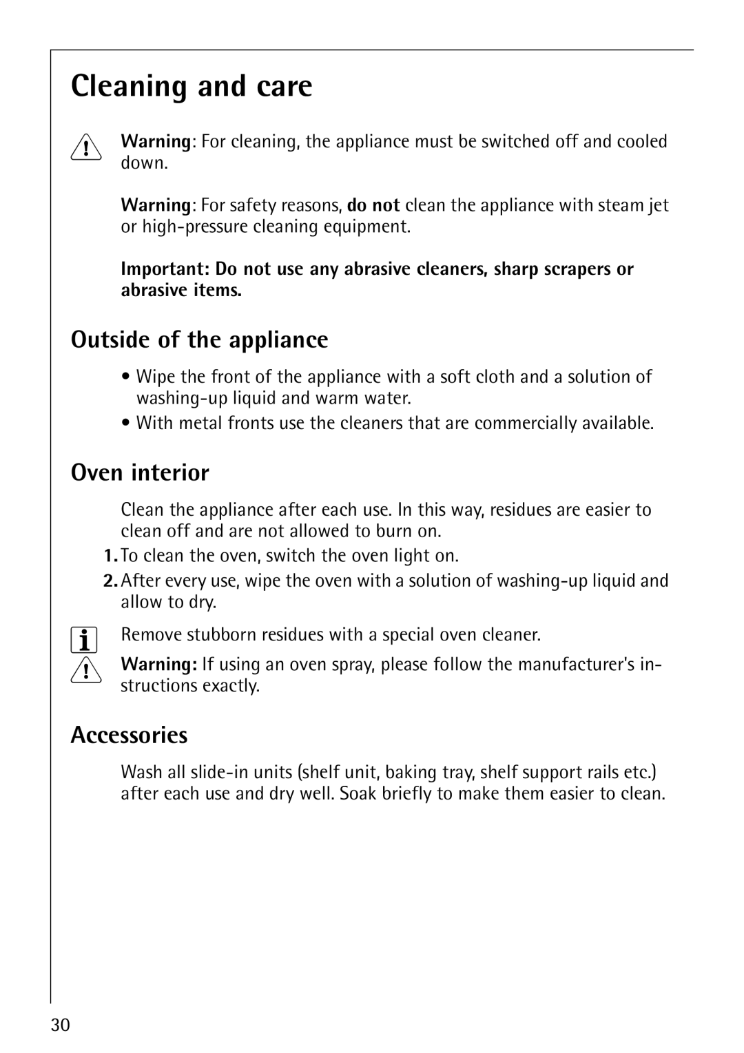 AEG B1180-4 manual Cleaning and care, Outside of the appliance 