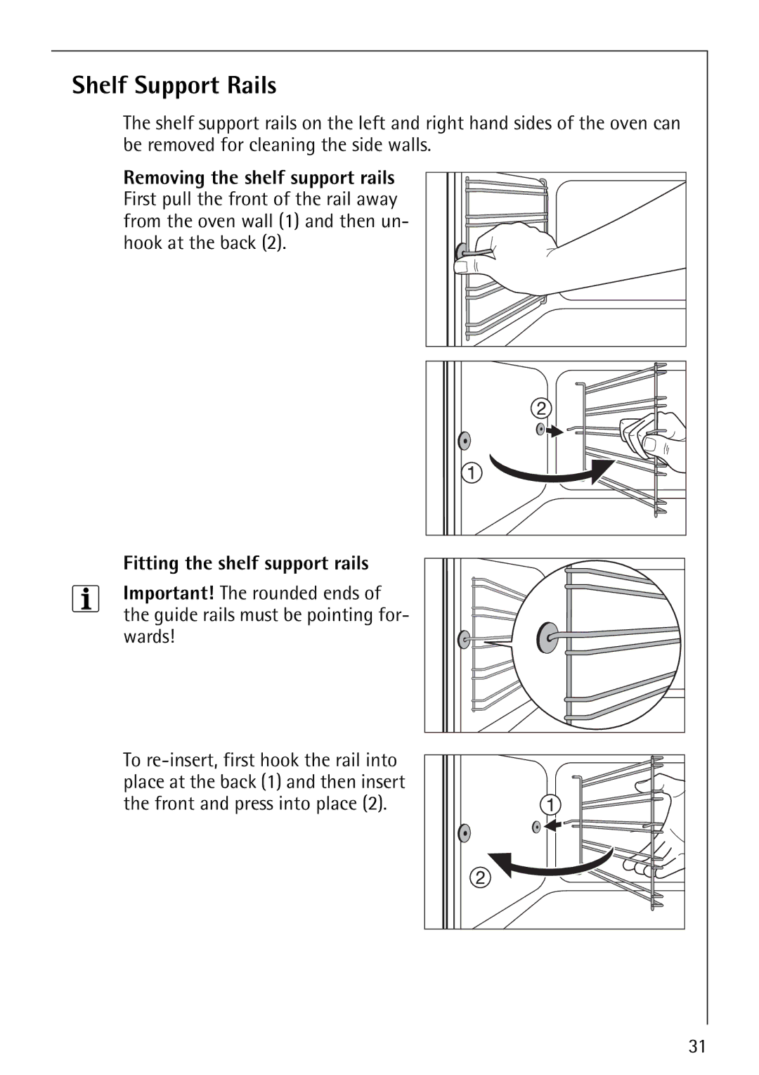 AEG B1180-4 manual Shelf Support Rails, Fitting the shelf support rails 