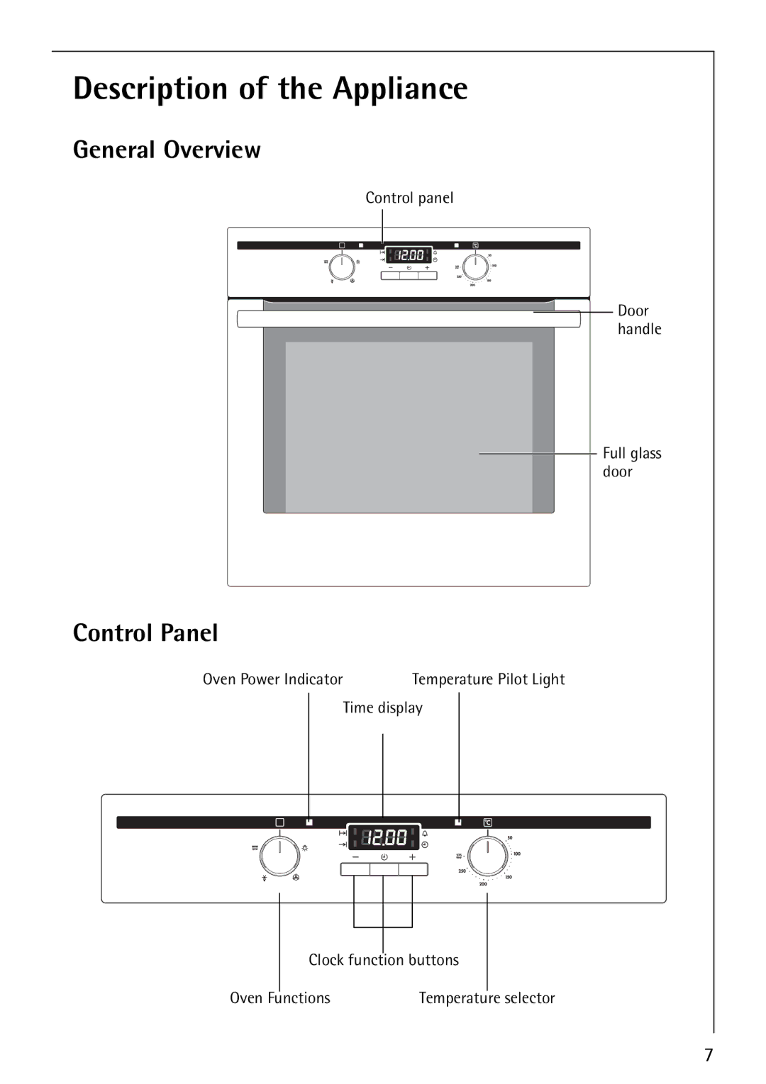 AEG B1180-4 manual Description of the Appliance, General Overview, Control Panel 