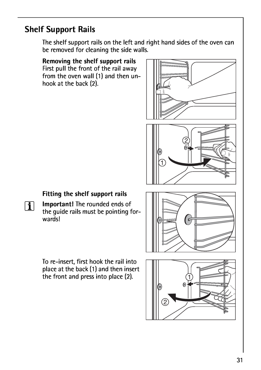 AEG B1180-4 manual Shelf Support Rails, Fitting the shelf support rails 