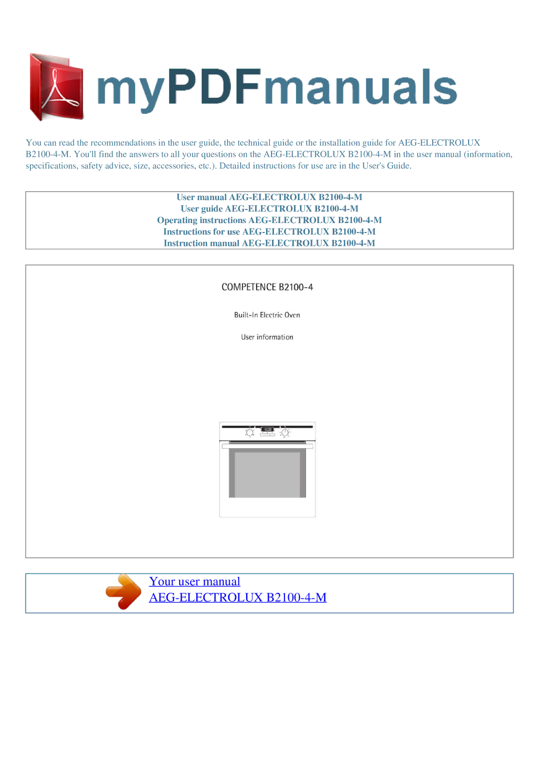 AEG user manual AEG-ELECTROLUXB2100-4-M 