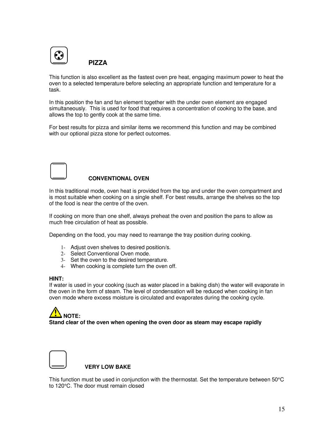 AEG B3007H-L-B user manual Conventional Oven, Very LOW Bake 