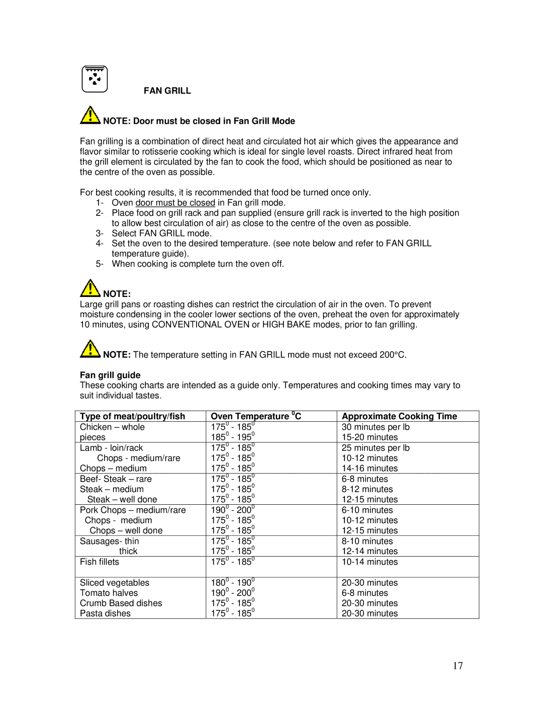 AEG B3007H-L-B user manual FAN Grill, Fan grill guide 