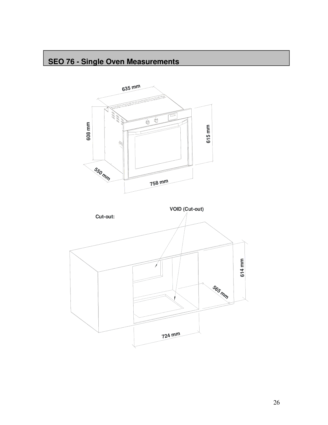 AEG B3007H-L-B user manual SEO 76 Single Oven Measurements 