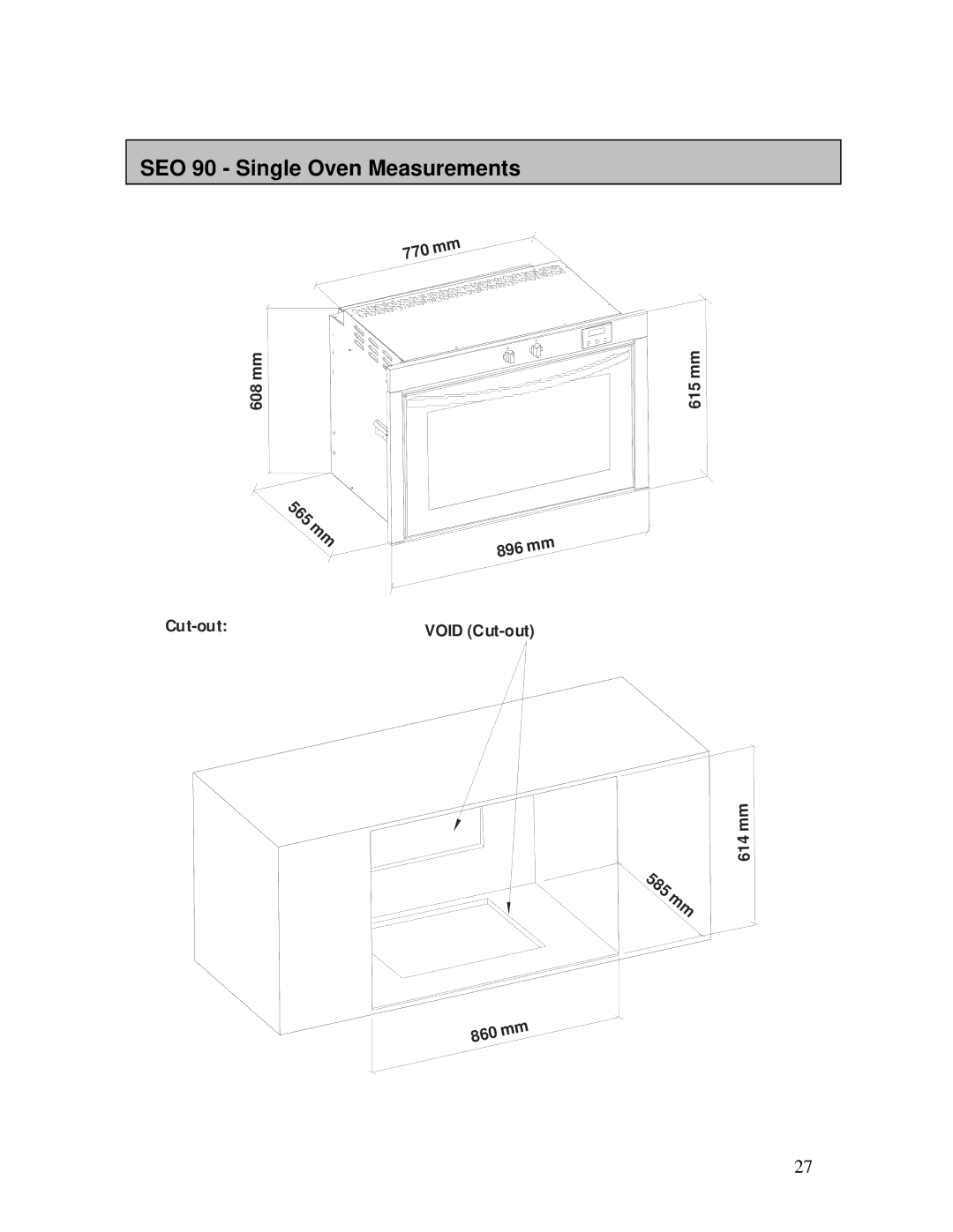 AEG B3007H-L-B user manual SEO 90 Single Oven Measurements 