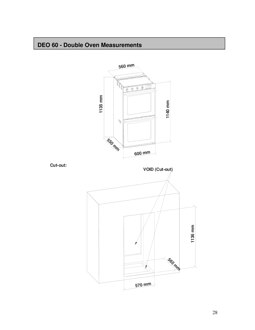 AEG B3007H-L-B user manual 5 m m, DEO 60 Double Oven Measurements 