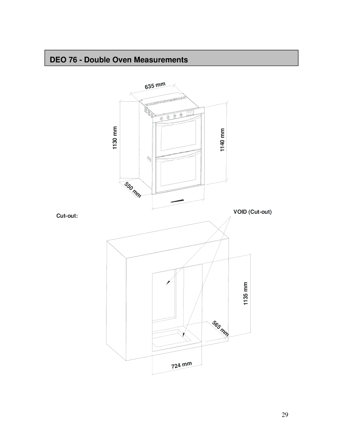 AEG B3007H-L-B user manual DEO 76 Double Oven Measurements 