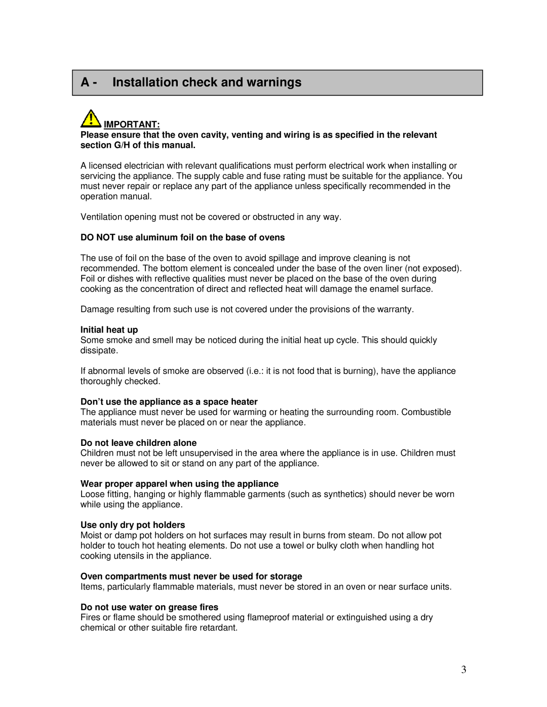 AEG B3007H-L-B user manual Installation check and warnings 