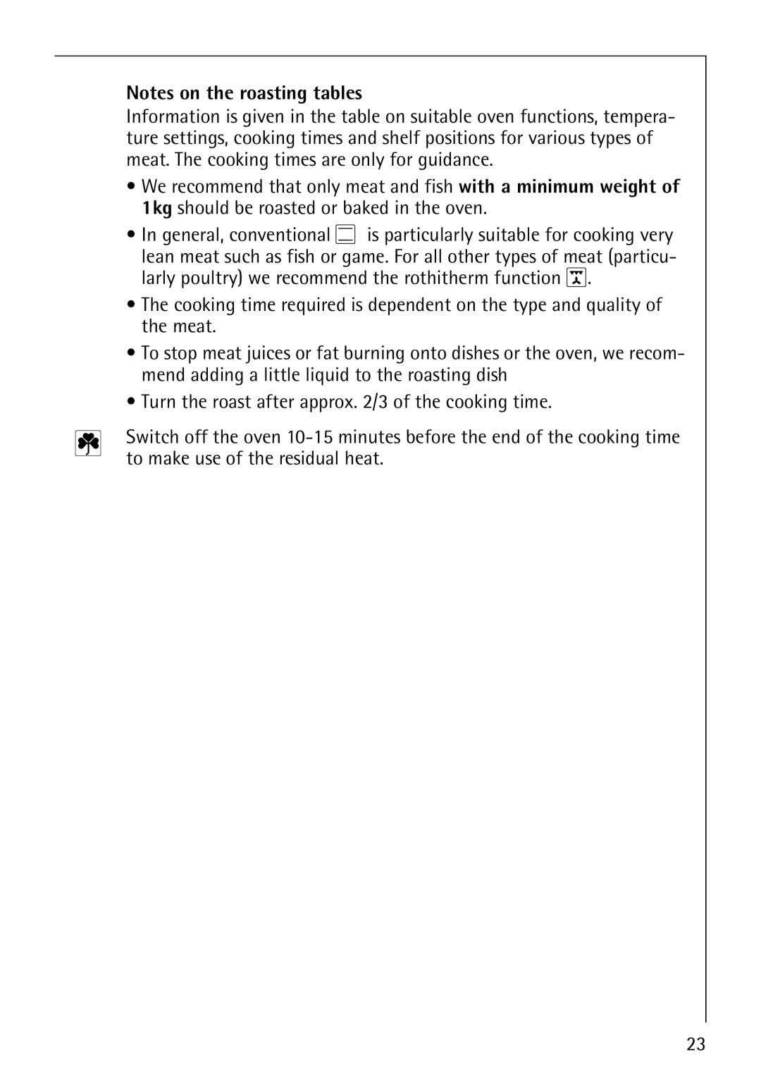 AEG B3040-1 manual To make use of the residual heat 