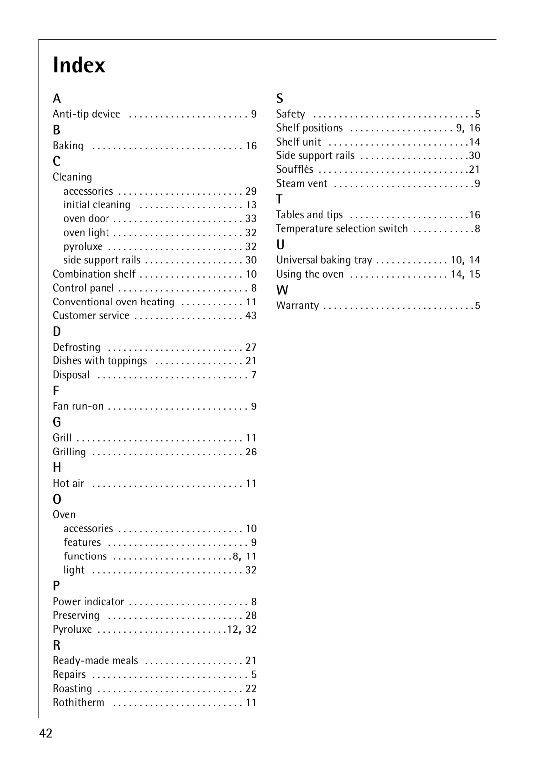 AEG B3040-1 manual Index, Cleaning 