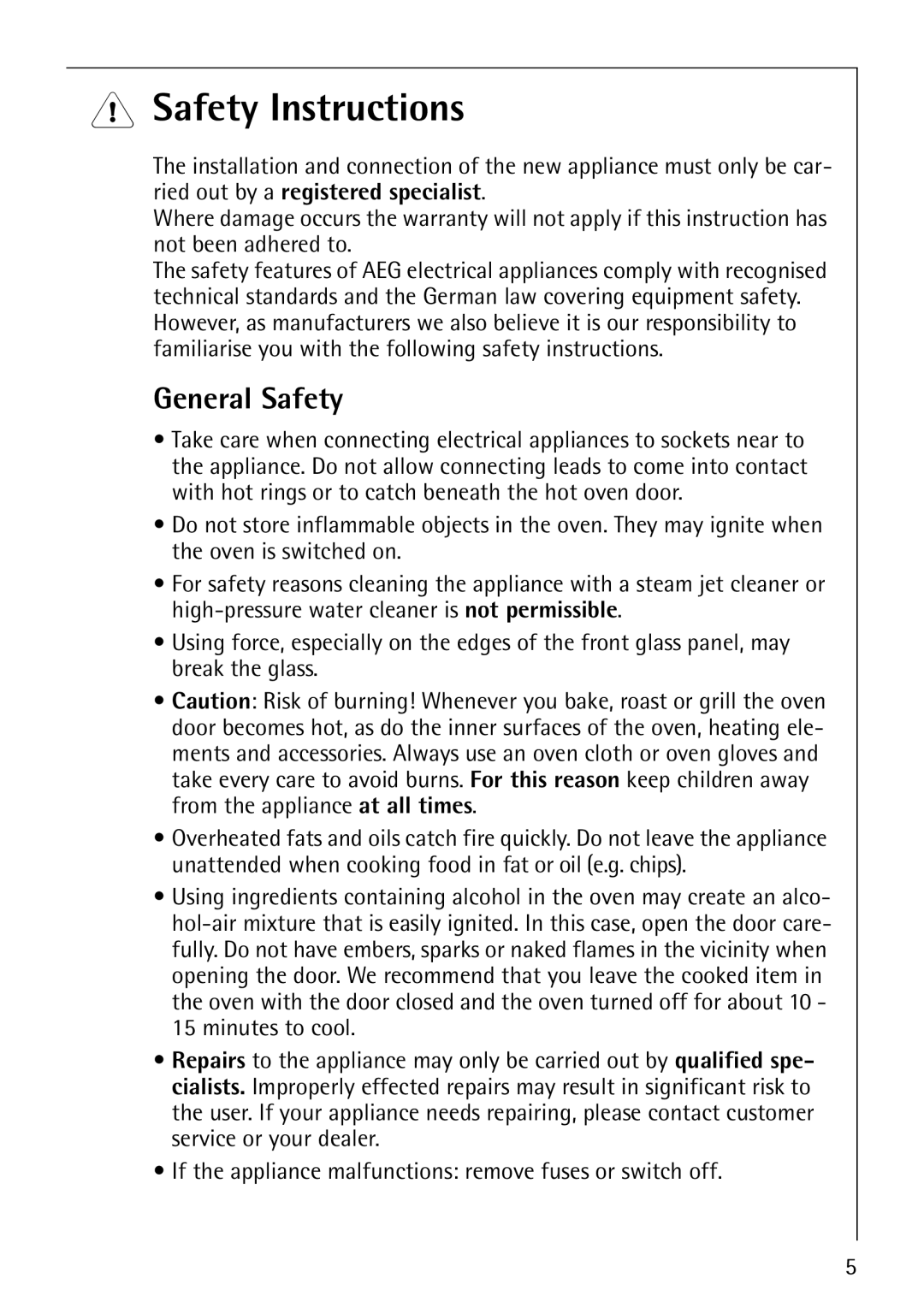 AEG B3040-1 manual Safety Instructions, General Safety 