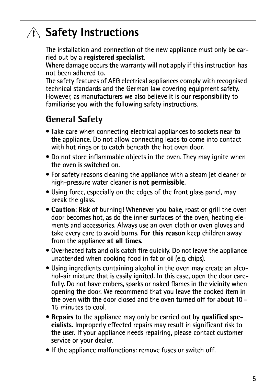 AEG B3040-1 manual 1Safety Instructions, General Safety 